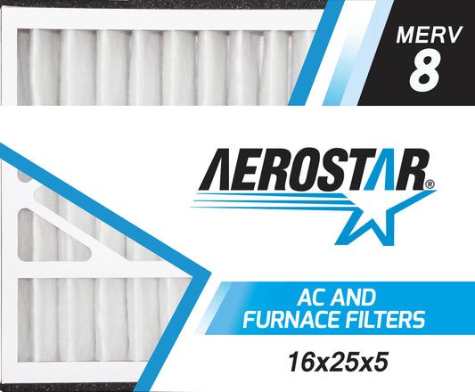 Aerostar 16x25x5 MERV 8, Air Bear Replacement Pleated Air Filter, 16x25x5, Box of 2