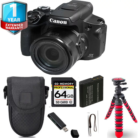 Canon PowerShot SX70 HS Digital Camera + Spider Tripod + 1 Yr Warranty - 64GB