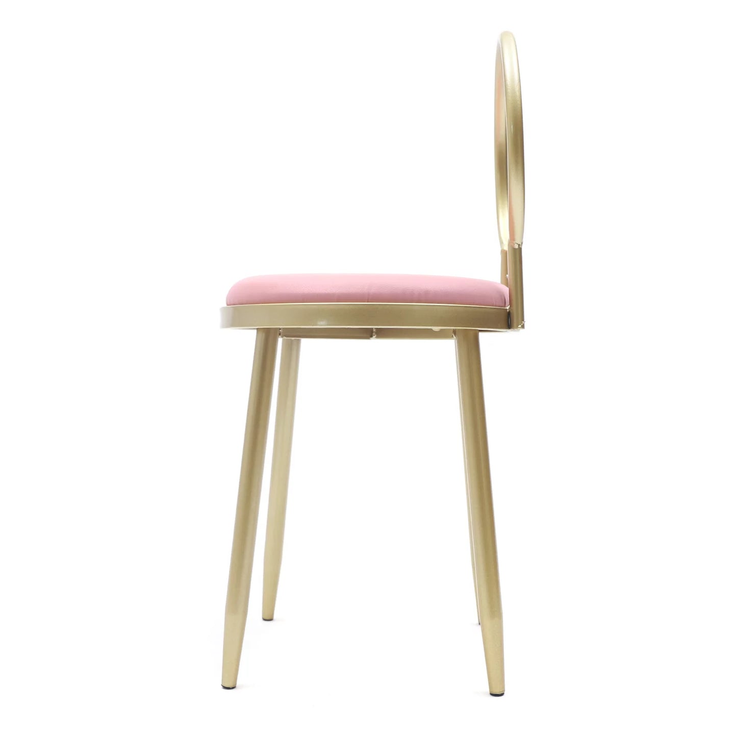 Anqidi Pink Vanity Chair, Simple Gold Iron + Pink Leather + Sponge Dresser Stool 13.78*12.2*27.36"