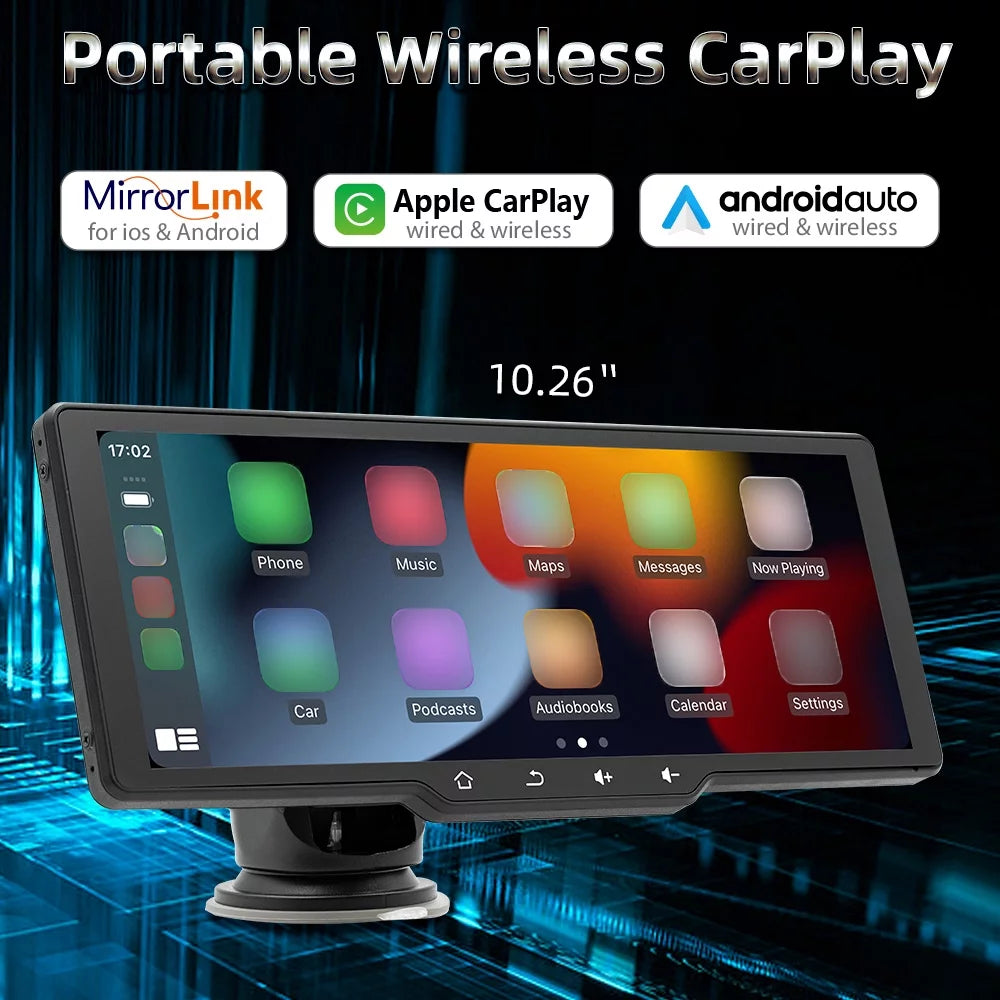 ammoon Portable Wireless CarPlay Car Video Recorder, Car Camera Auto Camcorder, Car Player with Multi language Support