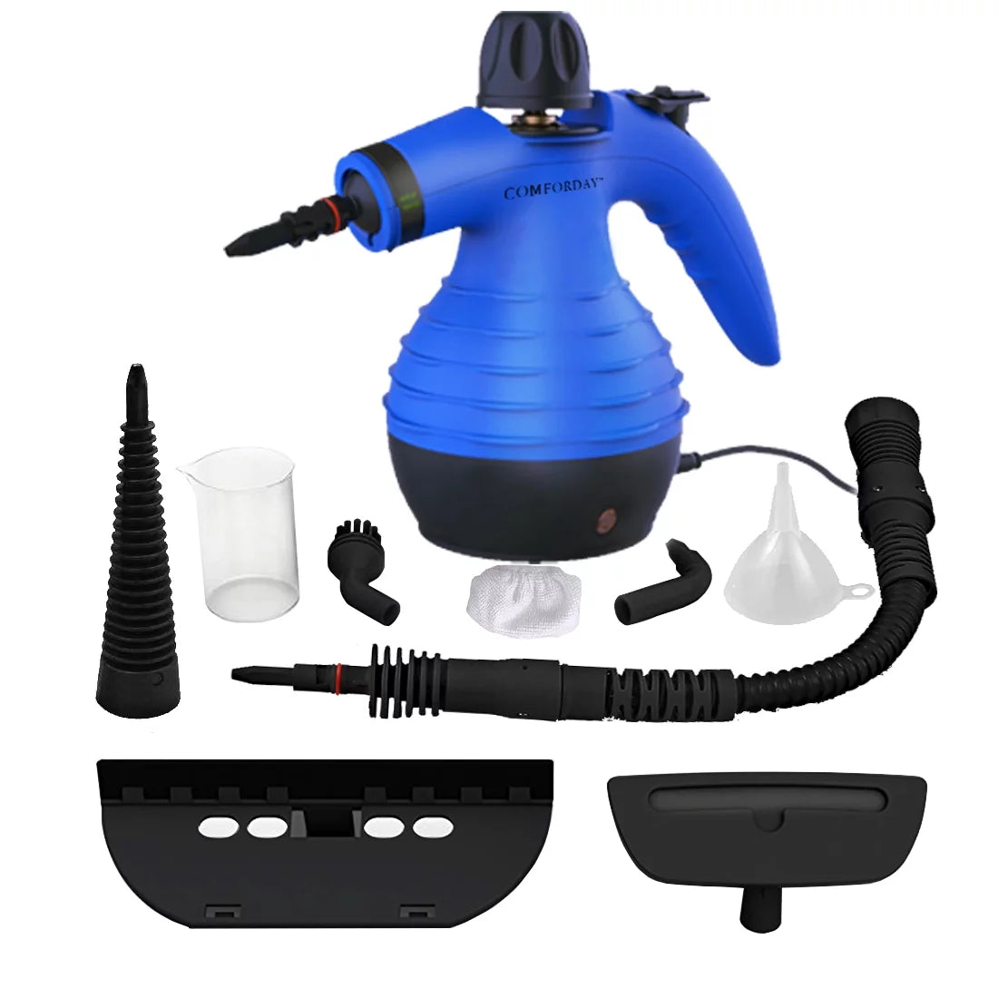 Comforday Handheld pressurized portable steam cleaner, multipurpose device with child lock function and 9-piece accessories (Blue Color)