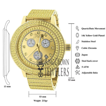 Canary Gold Tone Jojo Jojino Joe Rodeo Solid Stainless Steel 54mm Real Diamond Dial Mens Watch