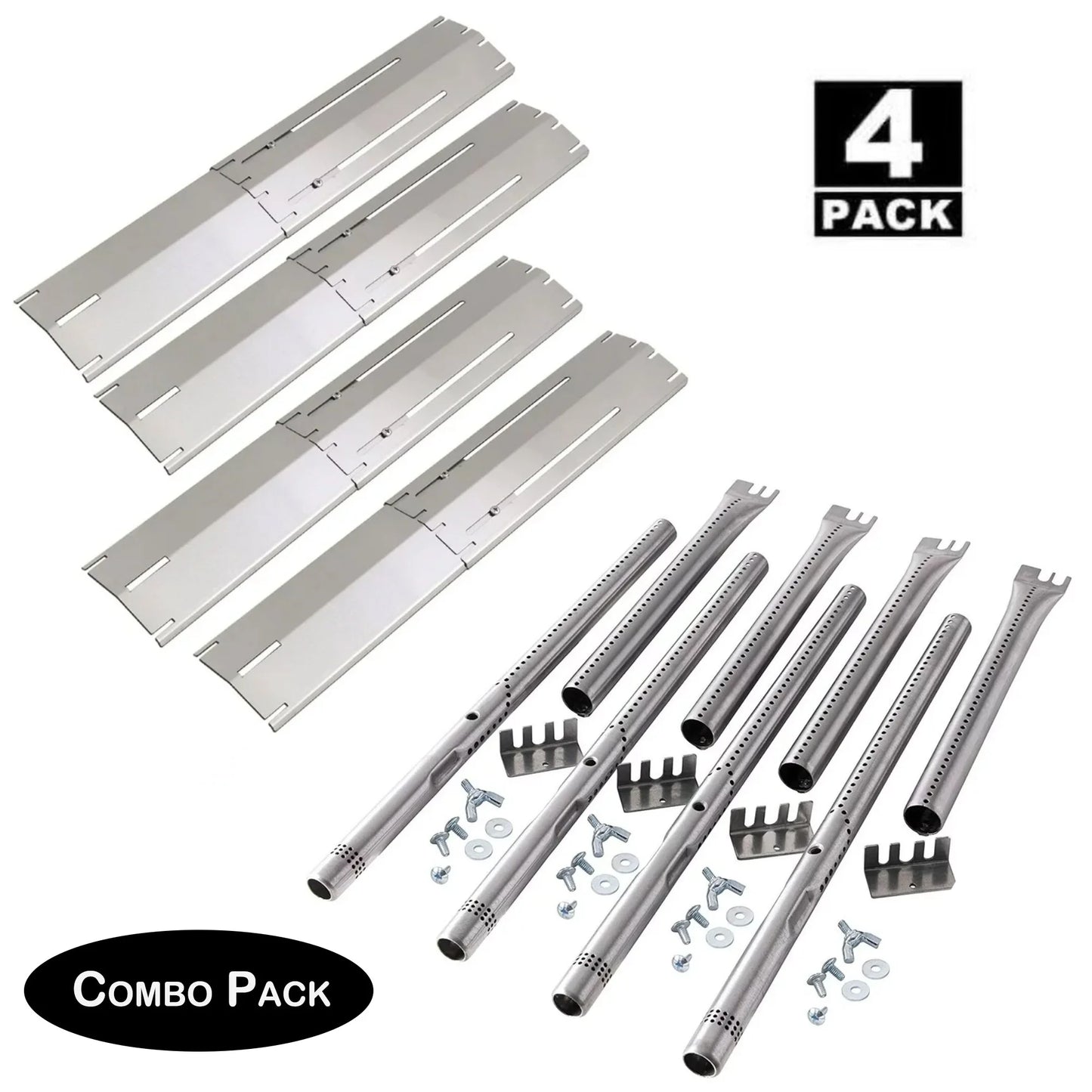 Set of Four Universal Burners and Four Heat Plates for Gas Grill Models from Brinkmann, Charmglow, Kenmore, Master Forge and other Manufactureres