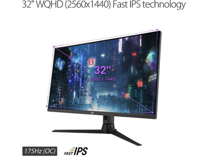 ASUS ROG Strix 32? 1440P Gaming Monitor (XG32AQ) - QHD (2560 x 1440), Fast IPS, 175Hz (OC), 1ms, G-SYNC compatible, Variable Overdrive, Eye Care, DisplayHDR 600, DisplayPort, HDMI, USB, 96% DCI-P3