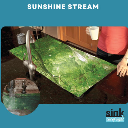 Sink Out of Sight- Home Decor Kitchen Sink Cover, Hot/Cold Liquids and Debris Pass Through Cover, adjustable, 2 sizes. Design: Single Sunshine Stream 30" x 20" SK1-SS