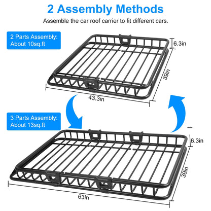 63x39x6.3in Roof Basket, iMounTEK 220LBS Heavy Duty Roof Rack Cargo Basket, Universal Rooftop Cargo Carrier with Hook Strap Elastic Net