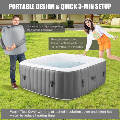 73''Inflatable Hot Tub, Outdoor Hot Tub for 6 Person Indoor Home Spa with Hidden Machine, 130 Massage Jets, Lockable Cover, Storage Bag, Mat, Max 104℉, 910L Capacity