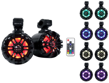 (2) Memphis Audio RZR65FE Pods+LED Tower Speakers+Amp For 2014+ Polaris RZR