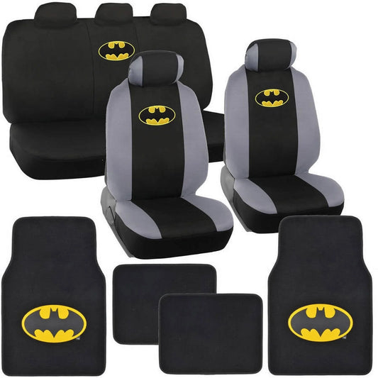 BDK Batman Chair Covers with Floor Mats Full Set, Holiday Car Auto Accessories Gift Set