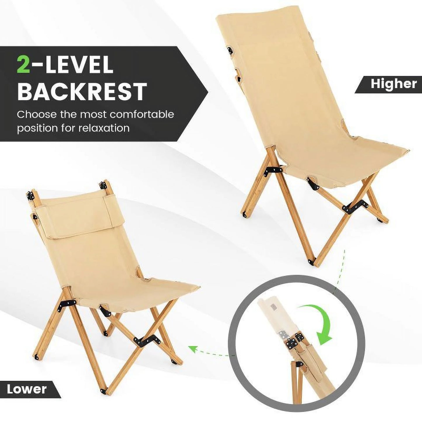 Bamboo Frame Folding Camping Chair - 21.0 - Enjoy comfort and convenience on your outdoor adventures!