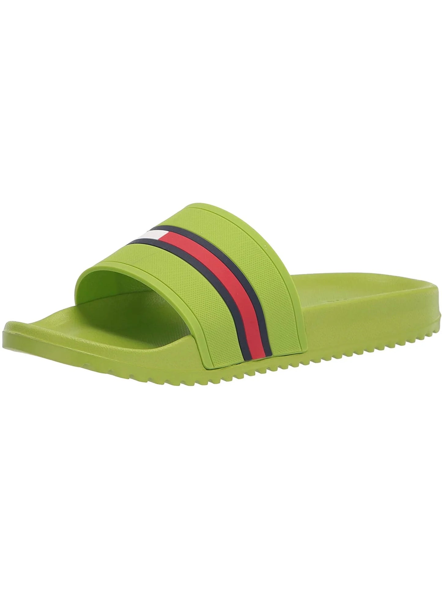 TOMMY HILFIGER Mens Green Colorblocked Stripe Comfort Redder Round Toe Slip On Slide Sandals Shoes 9 M