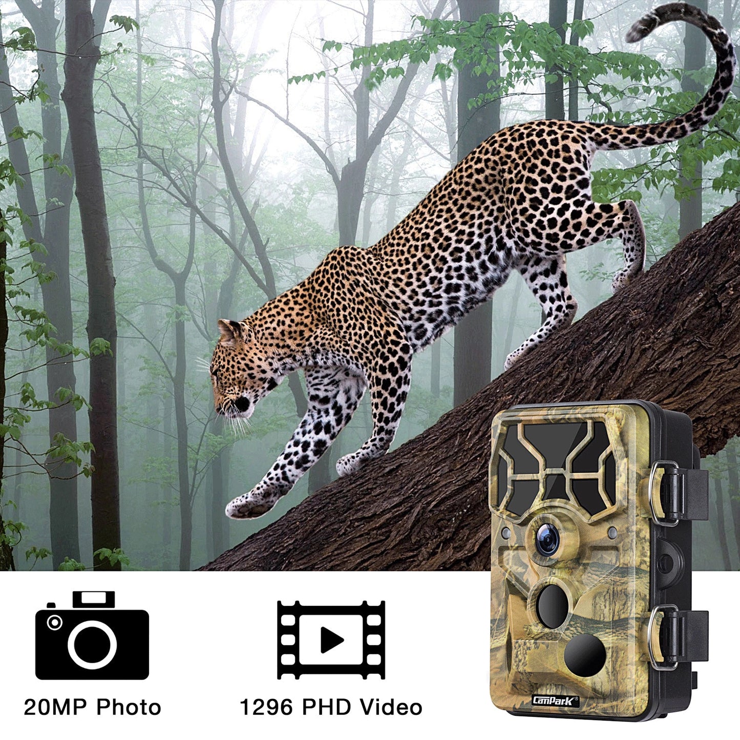 TOGUARD Trail Camera with SD Card WiFi Bluetooth 20MP 1296P Game Camera with 3PIR Night Vision Waterproof IP66 Motion Detection 120° Wide Angle Trail Cam for Hunting Wildlife Monitoring