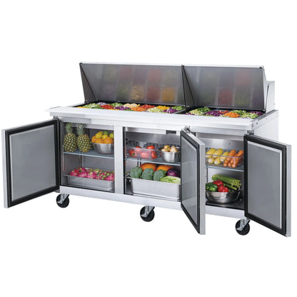 72 in. Three Door/Mega Top Sandwich Prep Table Commercial Refrigerator 17.58 cu. ft.