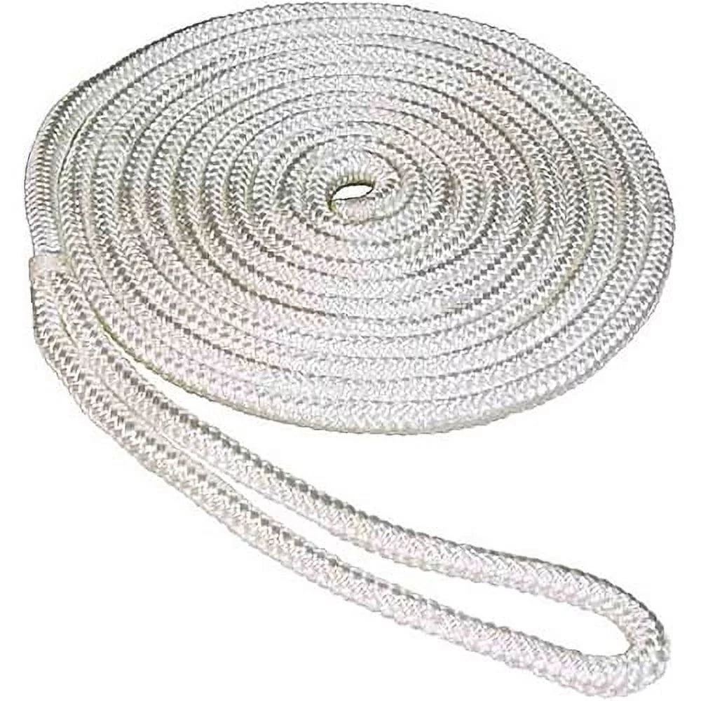 SeaSense Double Braid Nylon Dock Line, 3/8" x 20', 10" Eye, White