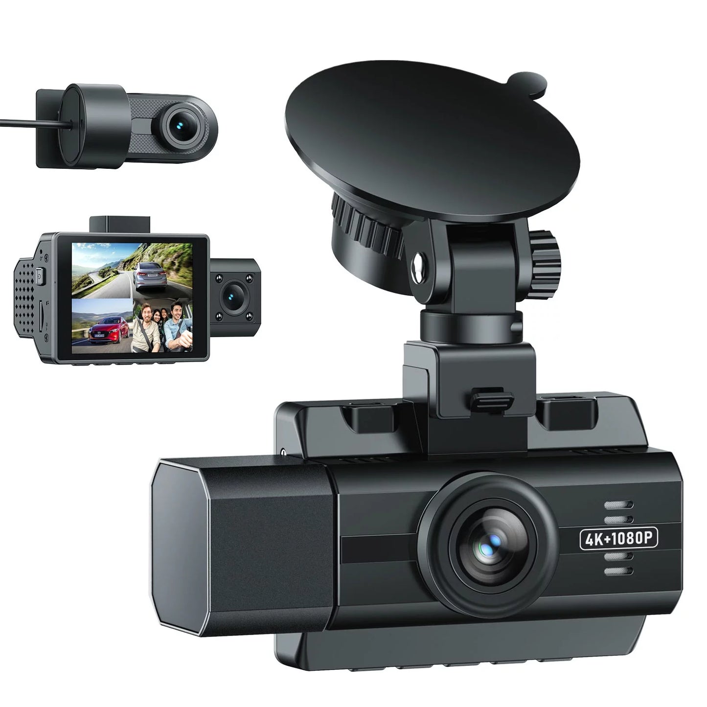 3 Channel 4K Dash Cam Front and Rear Inside, 4K+1080P Dash Camera Front and Inside, Triple Car Camera 2K+1080P+1080P with IR Night Vision, WDR, 170°Wide Angle, Parking Monitor