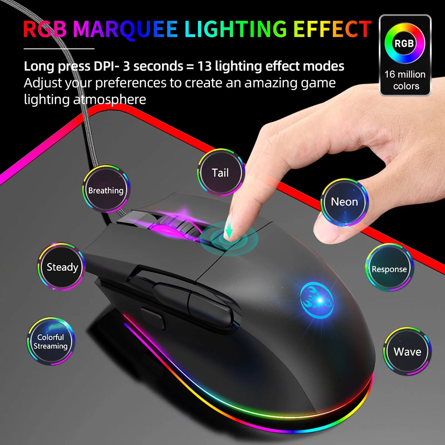 6588 V600+A905 Wired Keyboard and Combo, High Cool Effects, Ergonomic Design, Macro Programming Function, Full Key No Conflict, Multi-function Shortcut Keys, for Gaming and Office