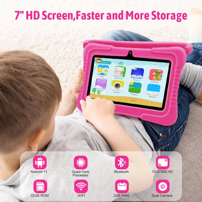 Android 11 Kids Tablet,Kids Learning Tablet,Antemper 7 inch Kids Tablet,32GB Storage,Toddler Tablet with Bluetooth, Wifi,Parental Control, HD Dual Camera,Google Play, Pink