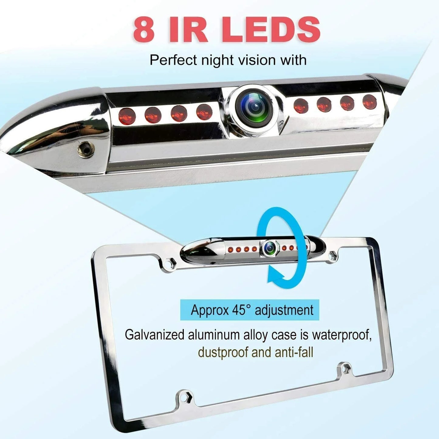 Waterproof Night Vision License Plate Frame Car Rear View Backup Camera Silver