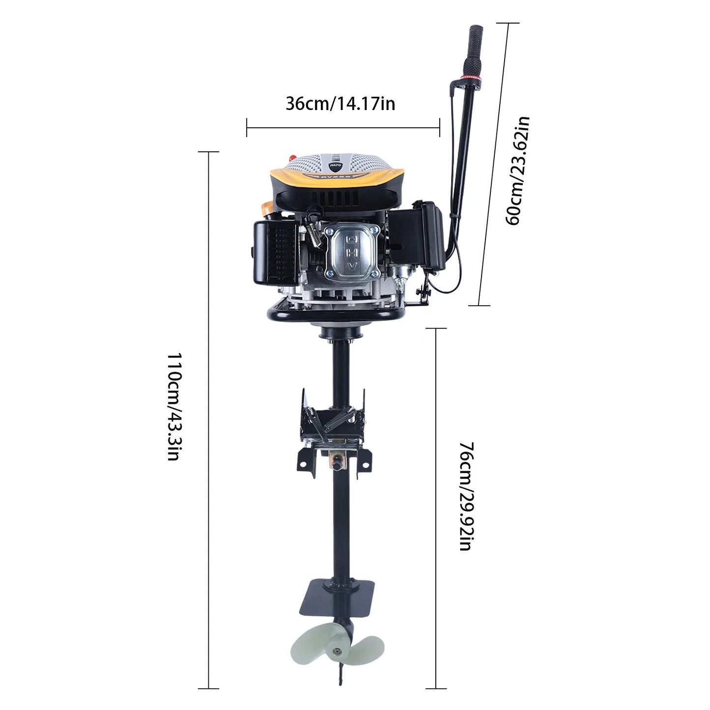 YIYIBYUS 4 Stroke 4.3KW Outboard Engine,225CC Air Cooling System Outboard Boat Motor Heavy Duty Outboard Motor Propeller Boat Engine