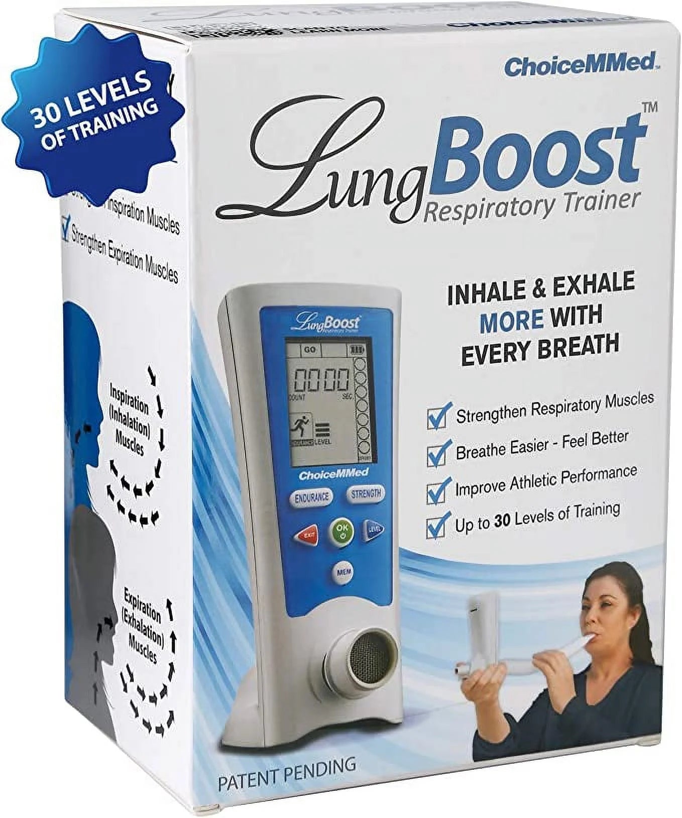 CHOICEMMED Lung Boost Electronic Smart Lung Exerciser - Lung Strengthener for Improving Lung Capacity - Replacement for Altitude Mask, Breathing Bag - Diving and Instrument Breathe Trainer