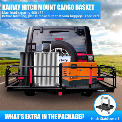 500 Lbs Heavy Duty Hitch Mount Cargo Carrier 60" x 24" x 14.4" Folding Cargo Rack Rear Luggage Basket Fits 2" Receiver for Car SUV Camping Traveling