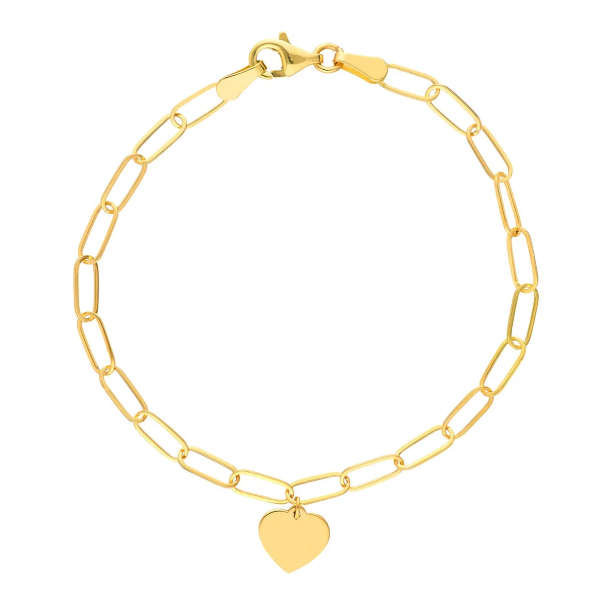 SZUL Women's 14K Solid Yellow Gold Heart Charm Paper Clip Bracelet