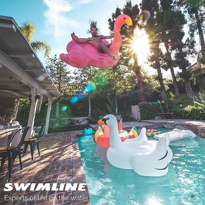 SWIMLINE ORIGINAL 90627 Giant Inflatable Flamingo Pool Float Floatie Ride-On Lounge W/ Stable Legs Wings Large Rideable Blow Up Summer Beach Swimming Party Lounge Big Raft Tube Decoration Toys Kids