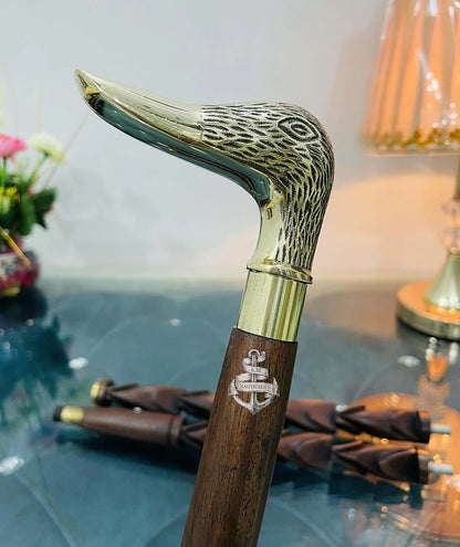 Brass Walking Stick Solid Brass Duck Face Head Handle Wooden Walking Stick