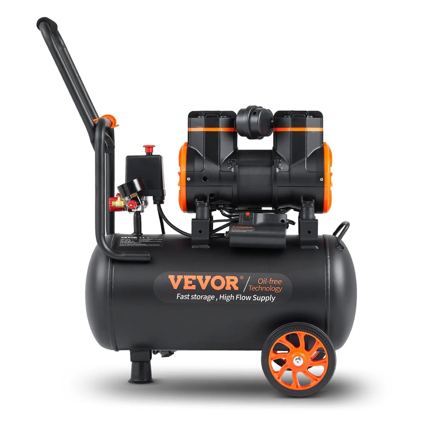 VEVOR Ultra Quiet Air Compressor, 6.3 Gallon, 1450W, 3.35 CFM @ 90PSI, Oil-Free, 70 dB