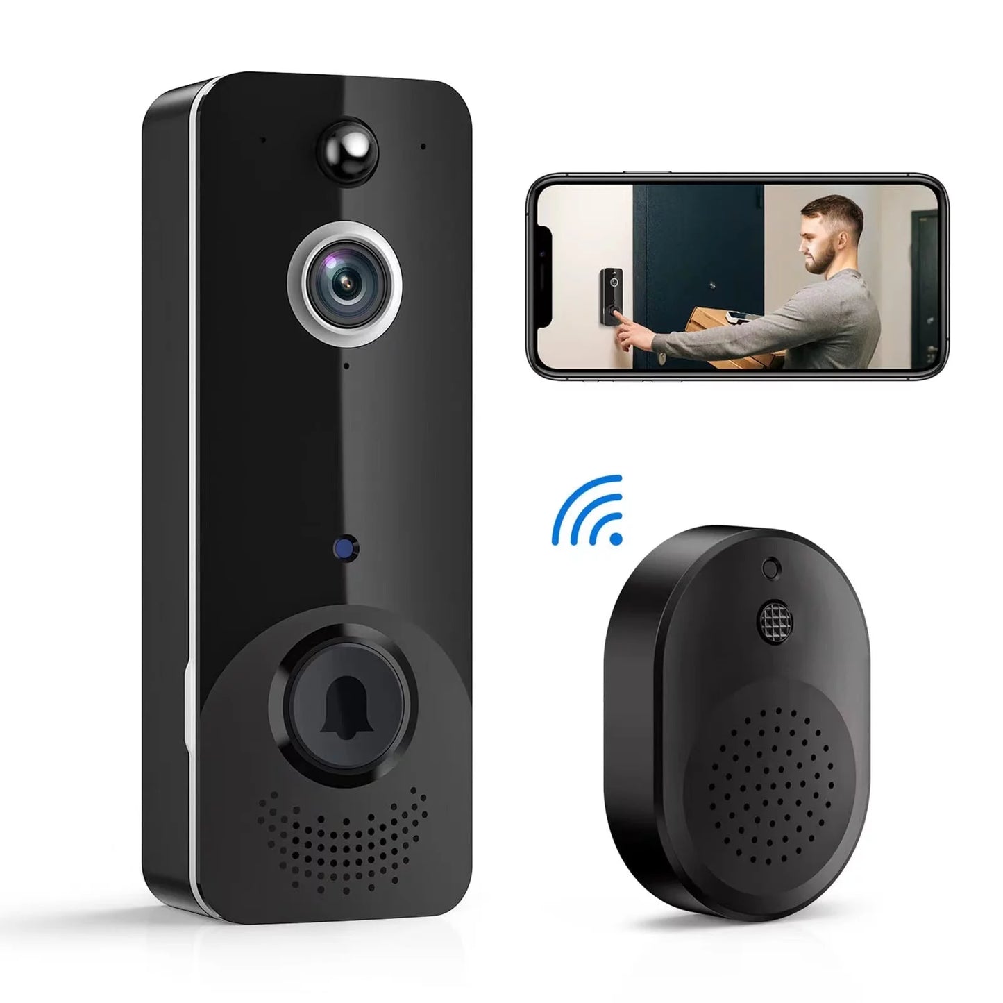 Wireless Doorbell Camera, Two-way Video Call Intercom Video Doorbell Camera, Wireless Home 2.4G WiFi Security Camera, Door Mount Ring Doorbell Camera with Night Vision, Motion Detection Doorbell