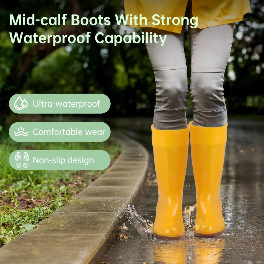 Women's Mid-calf Rain Boots, Waterproof Rain Footwear, Lightweight Garden Shoes, Fashionable Yellow Rain Boots for Gardening Cleaning And Outdoor Works