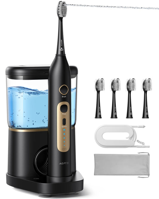 AGPTEK Water Flosser and Electric Toothbrush Combo, 2 in 1 Cordless Water Flosser & Sonic Toothbrush with 5 Levels for Teeth, Gums, Braces - 14 Days Battery Life, 500ML, IPX7 Waterproof