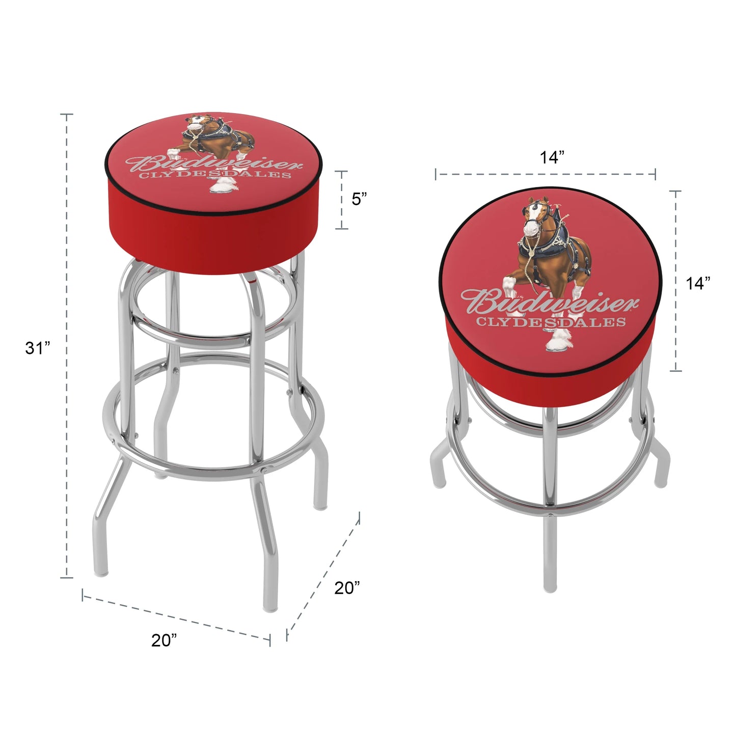 Trademark Gameroom Budweiser Clydesdale Red Bar Stool with Padded Cushion