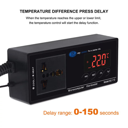 Anself Thermostat Outlet, Digital Temperature Controller with Heating & Cooling Mode for Chest Freezer, Home Brewing, Green House Incubation, Reptiles 40℃~110℃