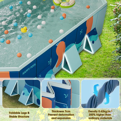 ANJORALA 113" Collapsible Swimming Pool Non-Inflatable Kiddie Pool Above Ground for Garden Backyard(Blue)