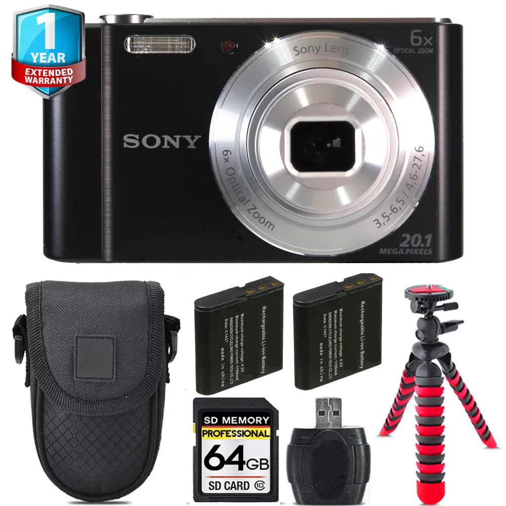 Sony Cyber-shot DSC-W810 Digital Camera + Extra Battery +Tripod + 1 Yr Warranty -64GB Kit