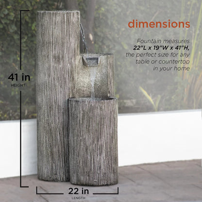 Alpine Corporation Polyresin Outdoor Tiering Column Fountain with LED Lights