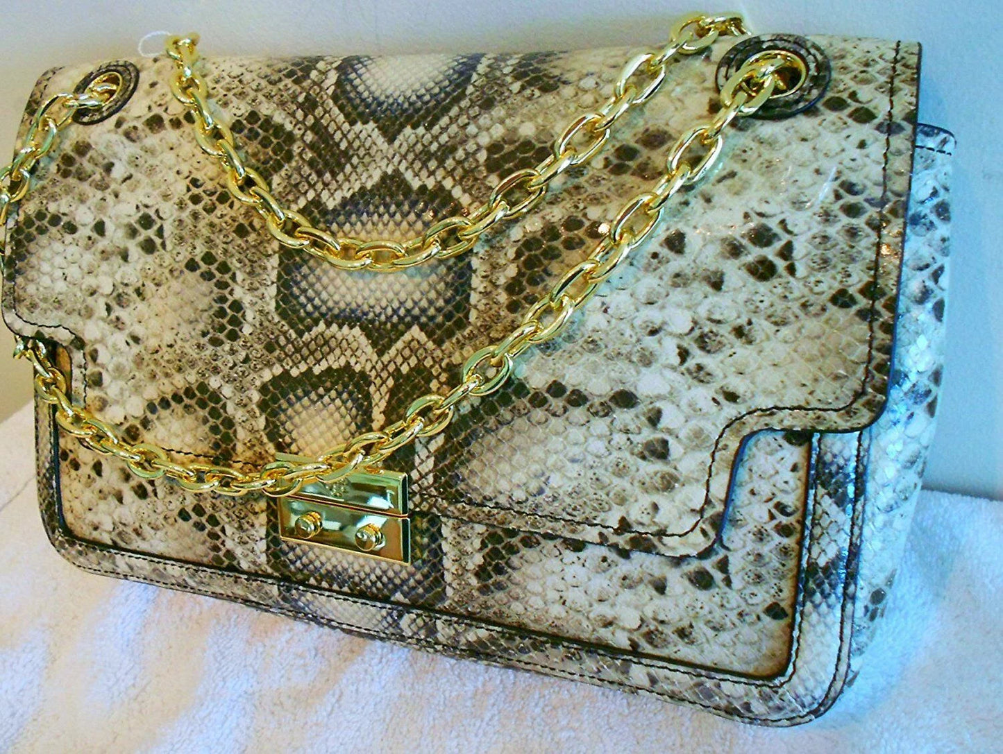 Tory Burch Elise Snake Shoulder Bag Natural Ivory NEW