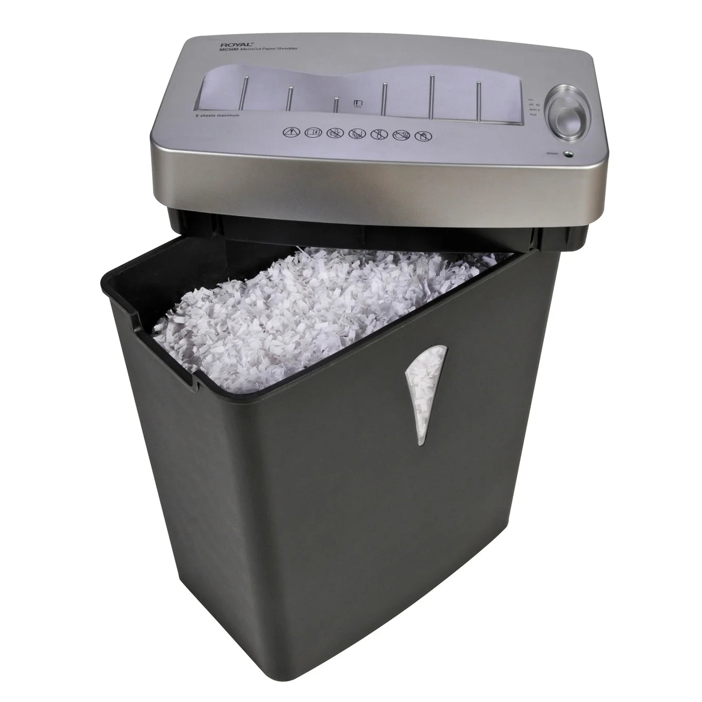 Royal MC500 Paper Shredder - Micro Cut - 5 Per Pass - for shredding Paper, Credit Card - 0.157" x 0.394" Shred Size - 4 gal Wastebin Capacity - Black, Silver