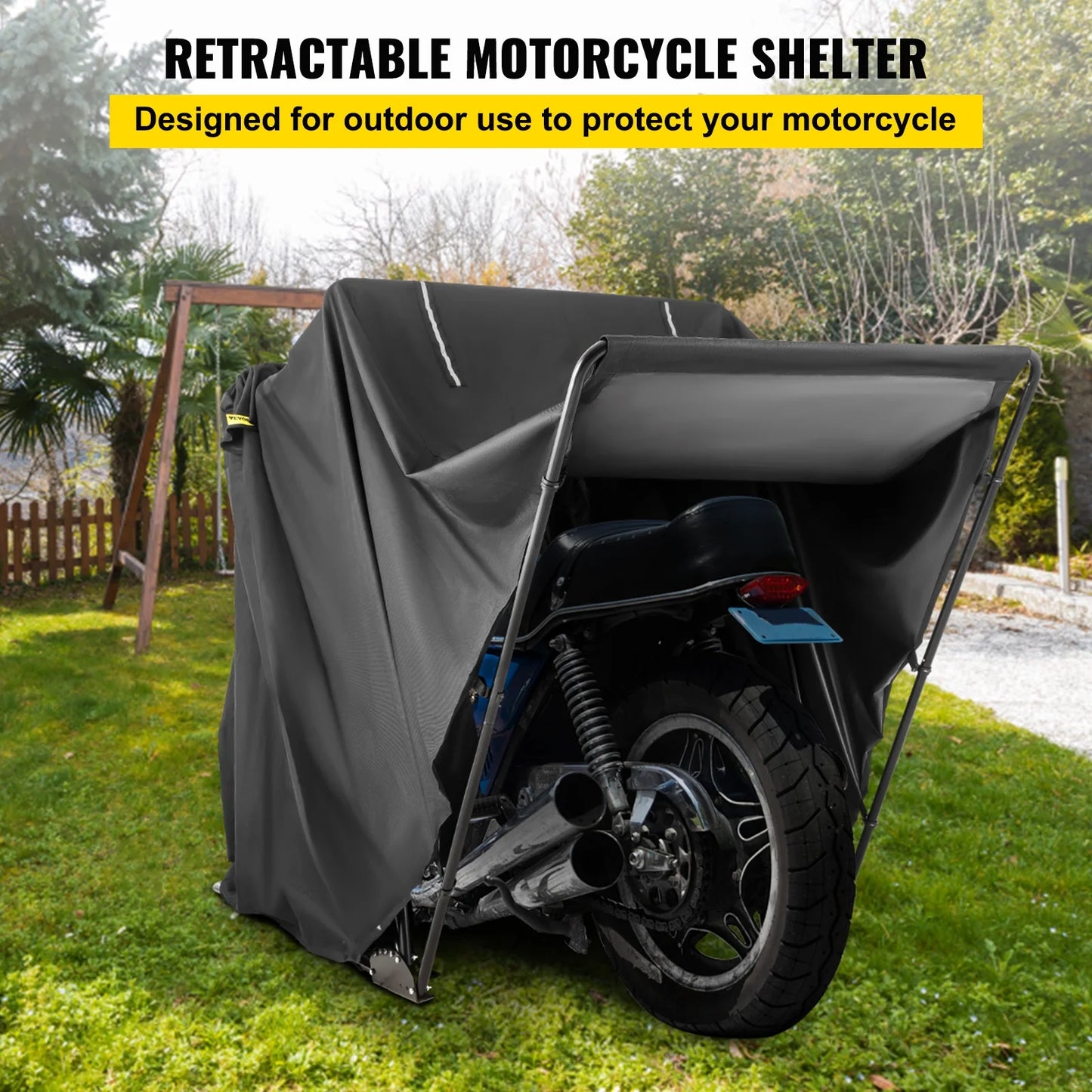 BENTISM Heavy Duty Motorcycle Cover Storage Sheds Garage All Season Outdoor Protection,600D Oxford Durable and Tear Proof Waterproof with Lock-Holes & Storage Bag,Fits up to 106"