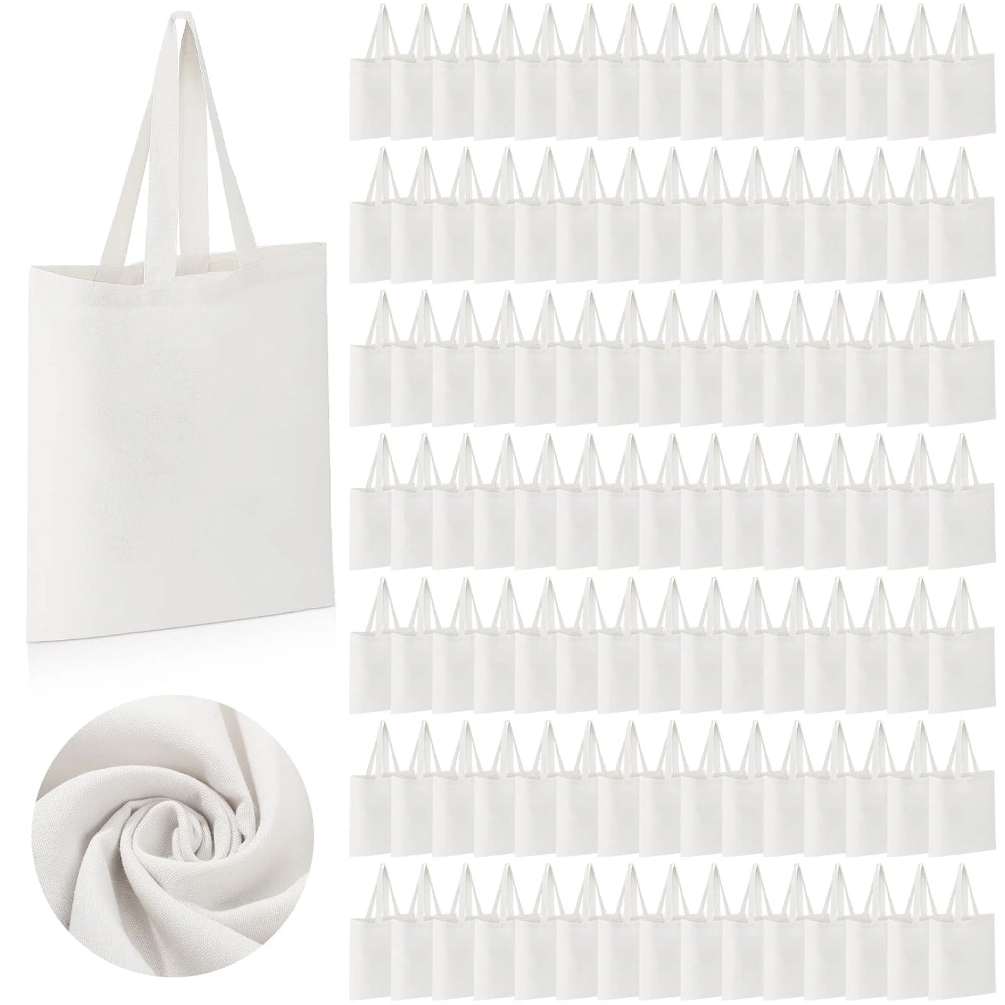 120 Pieces Cotton Tote Bag Bulk 13 x 15 Inch Blank Shopping Cloth Bags Reusable with Long Handle for Women Men DIY (White)