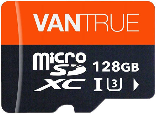 Vantrue 128GB U3 V30 Class 10 MicroSDXC UHS-I 4K UHD Video Monitoring Memory Card with Adapter for Dash Cams, Body Cams, Action Camera, Other Surveillance & Security Cams