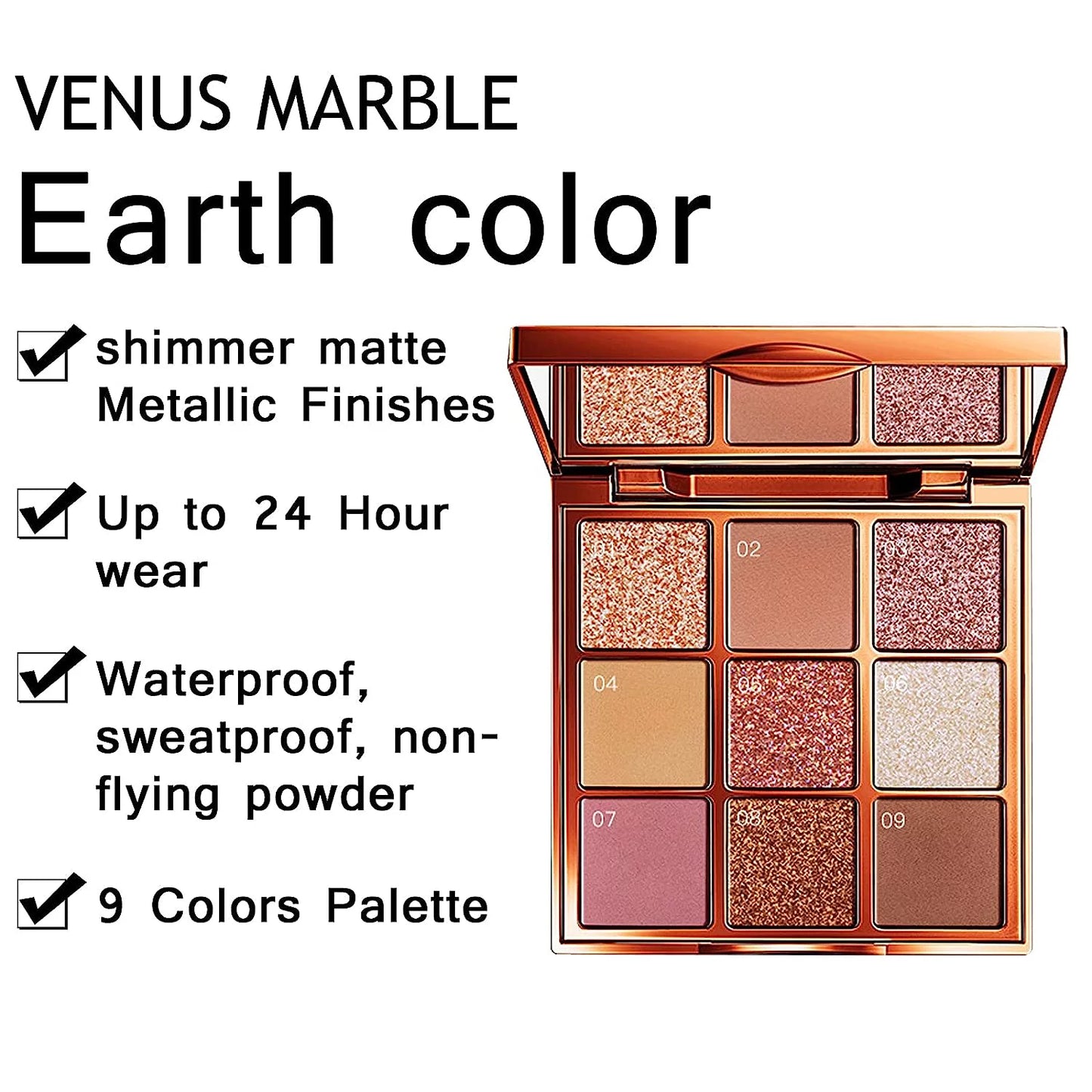 VENUS MARBLE 9 Colors Eye Shadow Matte Eyeshadow Palette Glitter Make Up Palletes Eye Makeup Beauty Glazed Eyeshadow Palette Makeup Shimmer Eye Shadow Powder(Aestheticism)