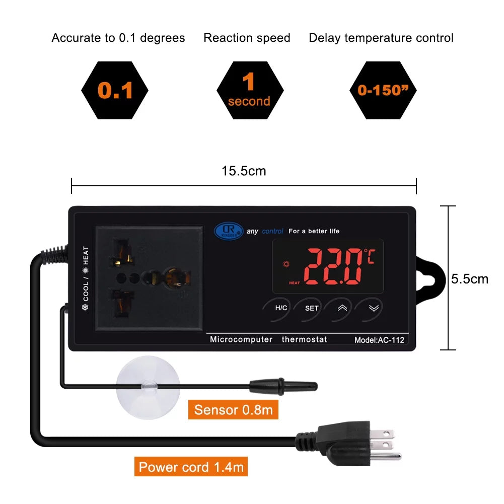 Anself Thermostat Outlet, Digital Temperature Controller with Heating & Cooling Mode for Chest Freezer, Home Brewing, Green House Incubation, Reptiles 40℃~110℃