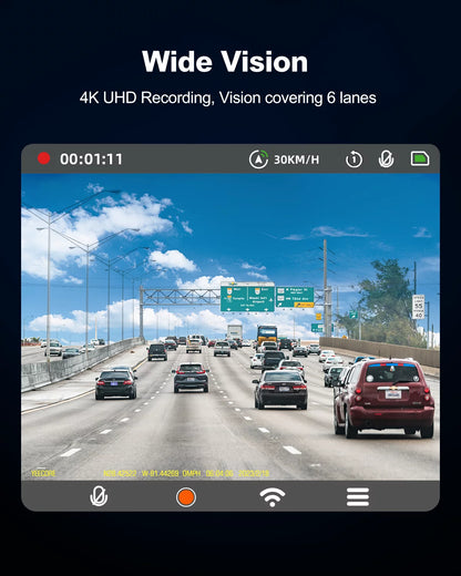 YEECORE Dash Cam, 4K UHD 2160P Car Camera Front, WiFi GPS, Touch Screen 2.45 Inch, Super Night Vision, Loop Recording, G-Sensor, HDR, Mini Dash Camera for Cars with Parking Monitor, Support 256GB Max