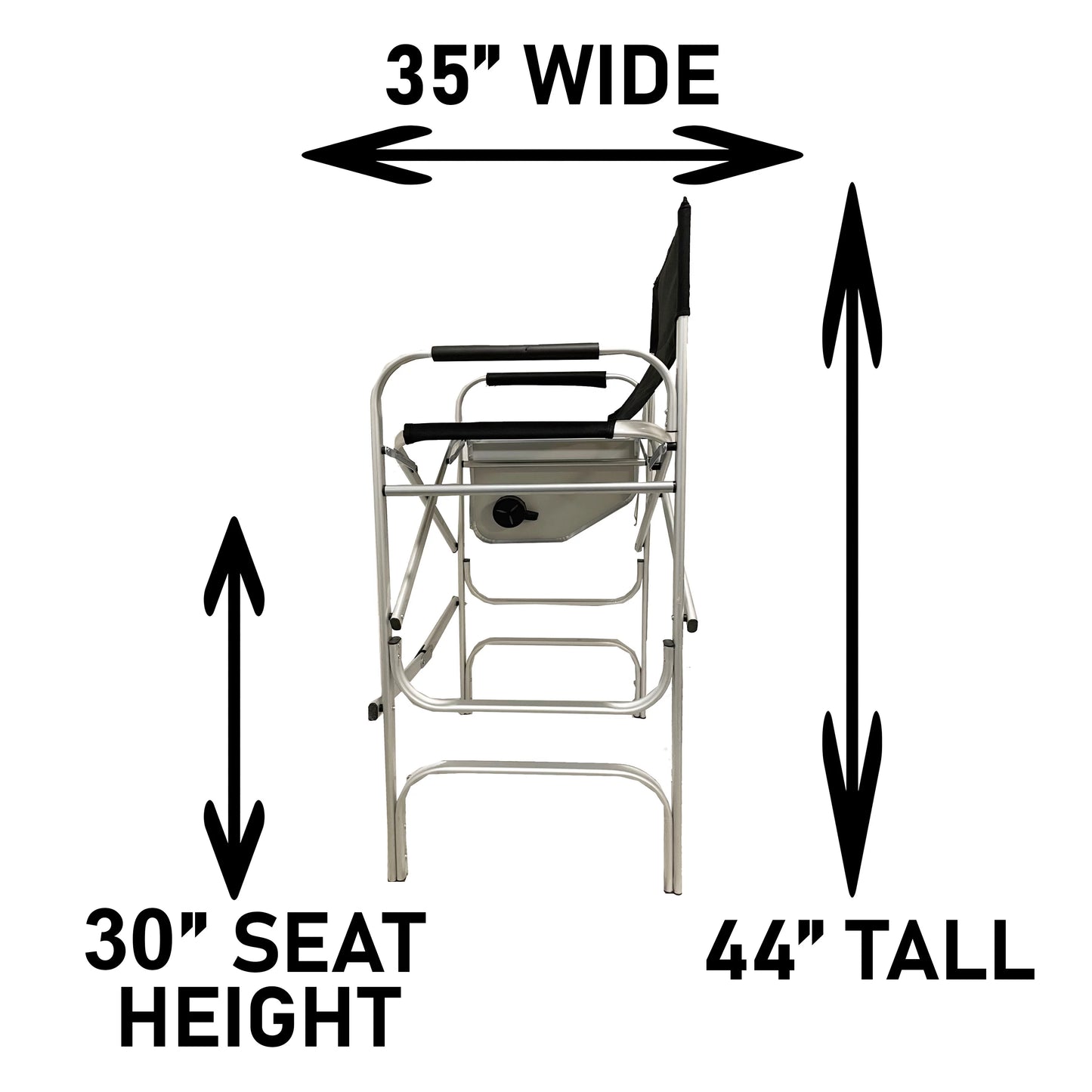 Voyager Tools Wide Body Tall Directors Chair Folding Light Weight Aluminum Frame with Extra-large Folding Tray and Storage Pouch Tall Travel Chair