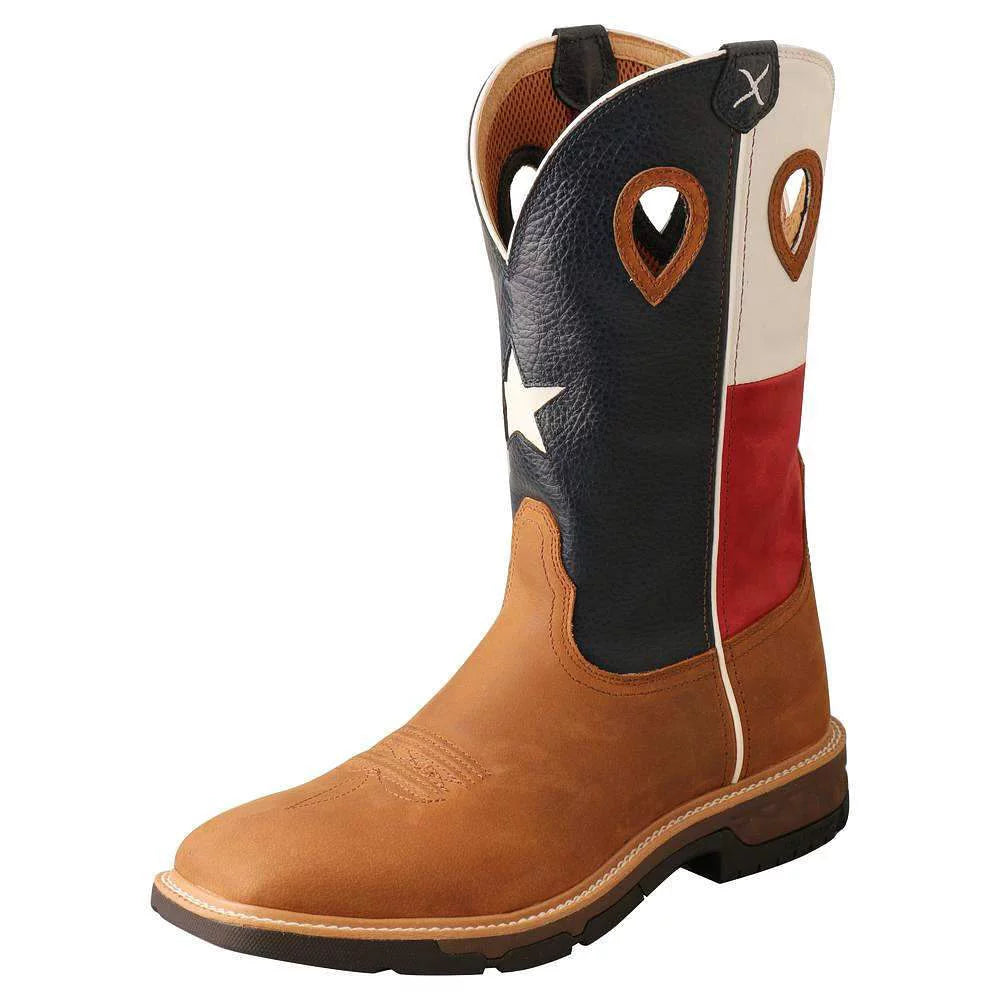 Twisted X Boots MXB0007 Men`s Twisted X Light Brown 12` Texas Flag Soft Toe Work Boot Brown 9 D