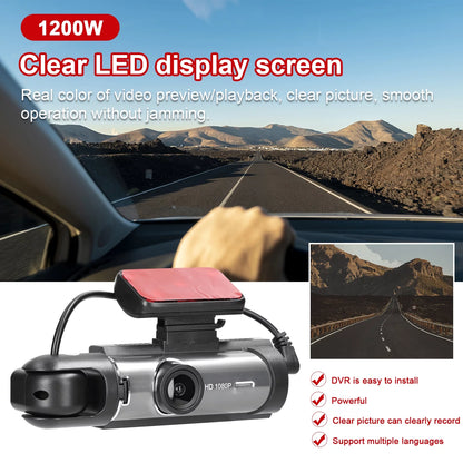 Tomshoo Dual Lens Car Dash Cam, Night Vision Recorder, Motion Detection, 170° Wide Angle, Multi language, Auto DVR