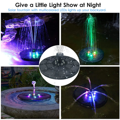 Shinysix Solar Fountain Pump 3W, Bird Bath Fountain with 7 Spray Patterns for Garden Pond Pool