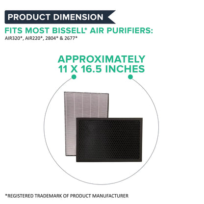 Think Crucial Replacement for HEPA Style Filter & Activated Carbon Filter Set Made to Fit Bissell Air320 & 2768A Air Purifiers, Compare to Part # 2804 & 2677, 8 PACK